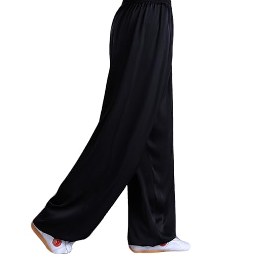 Unisex Kung Fu Hose Eisseidenstoff, Atmungsaktive Tai chi Hose Schwarz Herren Damen mit Taschen, Chinesische Kampfkunst Freizeithose Trainingshose für Tai Chi, Yoga, Joggin(Size:XL,Color:Black)