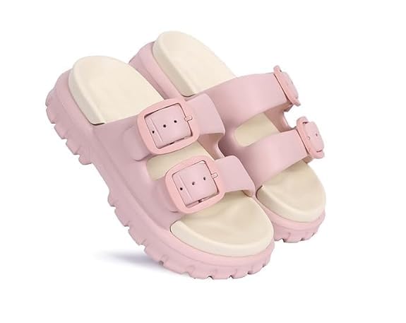Image of Slipper for Women Men Flip Flop Double Buckle Pillow Sliders EVA Flat Sandals for Girls Boys Soft Open Toe Non Slip Platform Bedroom Outdoor Slippers
