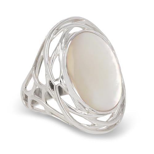 Aden Bague Femme Argent 925 & Nacre Blanche – Design Nid Couvrante – Modèle ONDINE – Reflets Iridescents Naturels