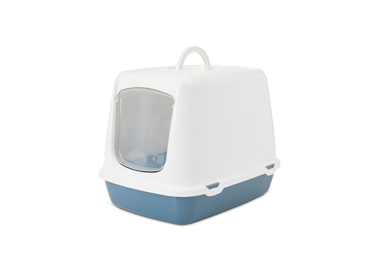 Savic White Oscar Hooded Cat Toilet / Bluestone