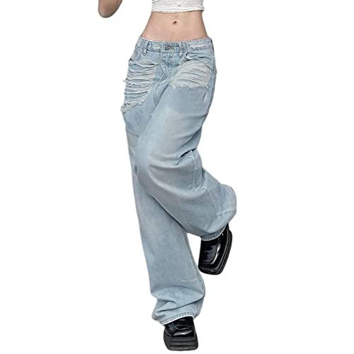 Y2k Jeans for Teen Girls Women 90s High Waisted Loose Fit Baggy Boyfriend Jeans Wide Leg Denim Pants