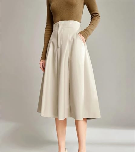 Women High Waist Faux Leather Knee Length A Line Skirt Winter Elegant Office Midi Skirt Streetwear3