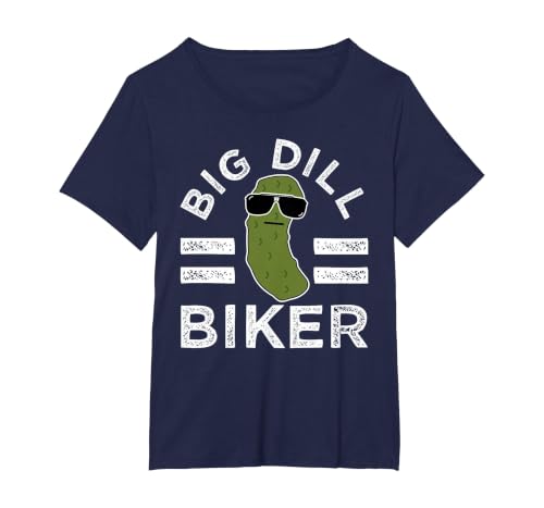 Pickle Pun Big Dill Biker Fun Mountain Bike Motorcycle Humor T-Shirt, Women's Plus, Navy Blue, 4X