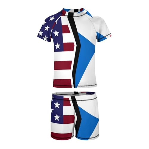 American and Panama FlagChildren's Casual Swimsuit Set - Simple and Versatile7-9Y（120cm）2
