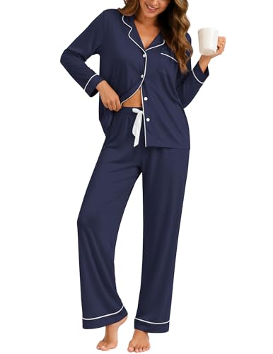 Image of ZMJ Womens Pajamas Sets 2 Piece Long Sleeve and Pant Pj Sets Button Up Sleepwear