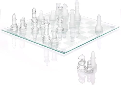 7.5" Fine Glass Chess Game Set, Solid Glass Chess Pieces with Padded Bottom, Crystal Chess Board Youth Adults Play Set