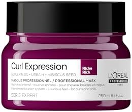 L'Oreal Professionnel Curl Expression Rich Mask, Hydrating Mask, For Curls in Need of Intense Hydration, For Curly,Coily & Wavy Hair, Pre Detangler, Professional, Serie Expert, 250 ML