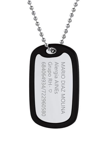 Richsteel Dog Tag Chapa Colgante Militar Nombre Personalizable Cadena Acero para Hombres Mujeres Placa Militar con Silenciador