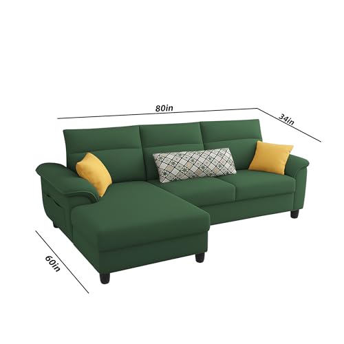 Image of Casaliving Seams LHS 4 Seater L Shape Sofa for Living Room (Green Fabric) Premium Fabric Sofa