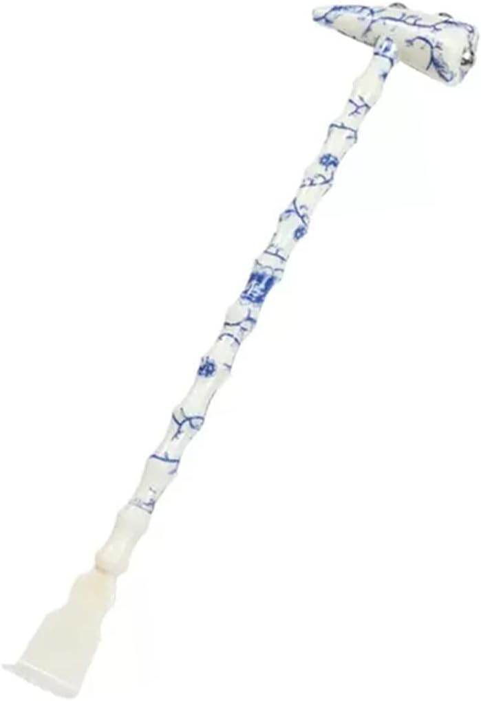 Chinese Blue and White Porcelain Back Scratcher with Massage Hammer, Dual-Use Long Handle Backscratcher for Elderly, Comfortable and Portable Itch Relief Tool(Blue White*2)