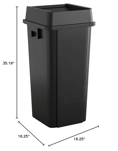 Image of 23 Gallon Black Square Commercial Trash Can with Lid
