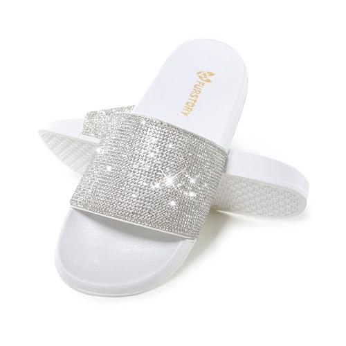 Image of Fur Story Womens Slides House Slippers Rhinestone Glitter Slides Cute bling Flat for Women Platform Sandals Cozy Bedroom Slippers Shower Shoes