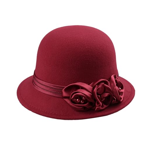 FACAILUO Fedoras Hat for Adult Women Fashion Flower Bowler Wool Cloche Cosplay Costume 20S Flapper Dome Women Fashion Fedoras