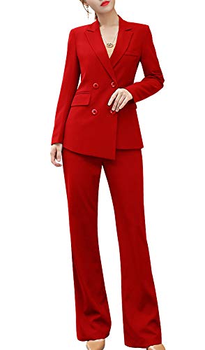 SUSIELADY Trajes de blazer de dos piezas para mujer, traje de pantalón de trabajo sólido para mujer, conjuntos de trajes de oficina de negocios (Bl01-rojo, M)