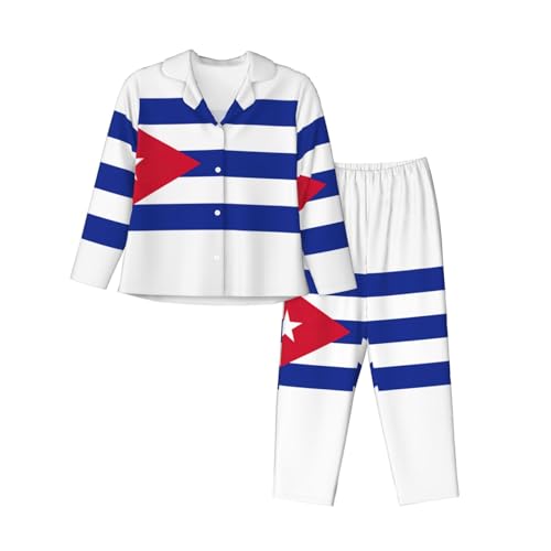 Pyjama drapeau cubain 2 pièces confortable à manches longues pour homme et femme