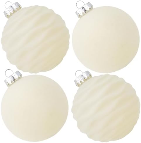 Velvet Christmas Balls Large Hanging Shatterproof Flocked Christmas Tree Ornaments for Xmas Tree Hanging, Holiday Wedding Party Decorations and Home Decorations (Cream, 4