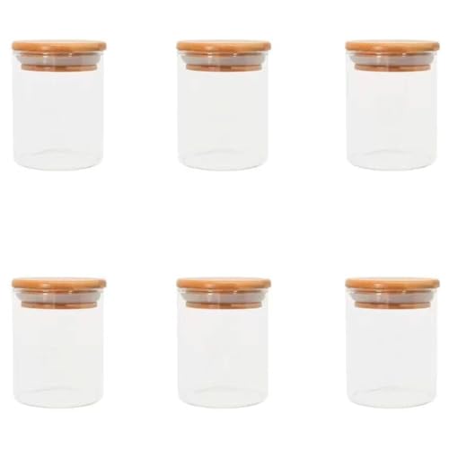Kit 06 Potes de Mantimentos Herméticos 250ml Pote Redondo de Vidro Tampa De Bambu Premium GAXMARK