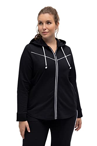 Ulla Popken Damen Sweatjacke, Kontrastpipings und Zipper Sweatjacken, Schwarz, 58-60 EU Cover