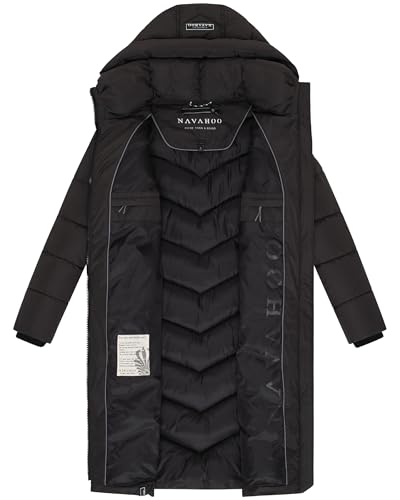Navahoo Damen Wintermantel Warmer Langer Steppmantel mit Abnehmbarer Kapuze Sahnekatzii XIV Choco Gr. M