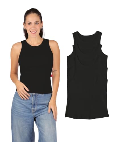 El Mejor Listado de Camisetas y tops para Mujer del mes. 47 Aditivo Playeras Básicas sin Mangas para Mujer, Pack 3 Tank Tops Camisetas de Algodón, Cómodas y Casuales. (MX/US, Alfa, X-Grande, Regular, Regular, Negro)