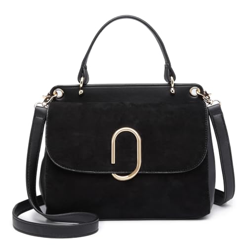 Miss Lulu Bolso bandolera para mujer en ante y PU, elegante bolso de hombro con hebilla metálica cuadrada, práctico bolso de solapa