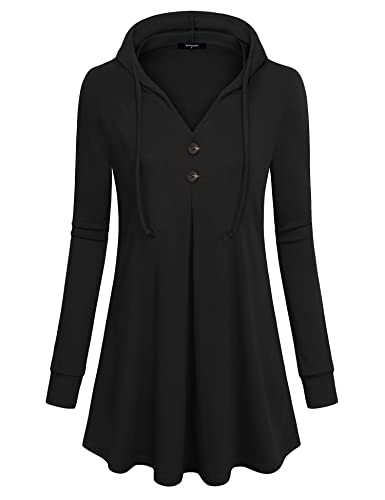 Image of Lotusmile Women's Long Sleeve Hooded Tunic Tops Button Swing Pullover Hoodie Sweatshirts