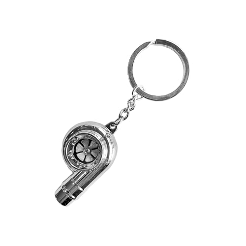 Augeny Car Turbo Keychain, Creative Charming Polished Turbocharger Key Chain, Mini Auto Turbo Key Ring, Car Part Decoration (Large-Glossy Silver)