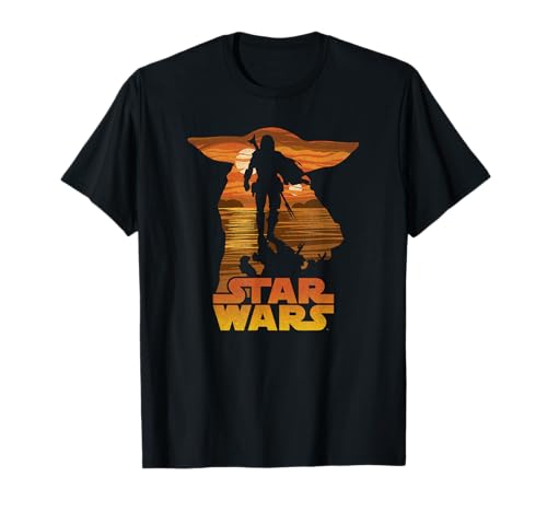 T-shirt Grogu Mando Silhouette Star Wars The Mandalorian en coton noir pour homme et fan