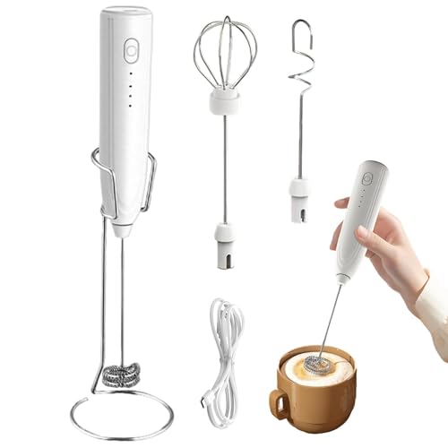 KJOET 電動ミルクフォーマー, ハンドヘルド ラテフォーマー, 3段階調整可能な小型ホットチョコレート、プロテインミルク、ホットチョコレート、抹茶、カプチーノ、ラテア対応、初心者向け家庭用