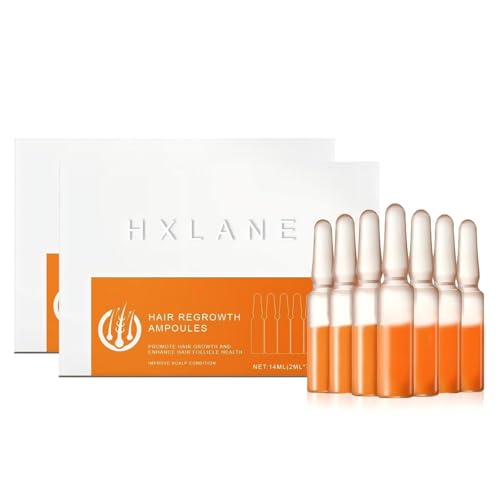 HXLANE Hair Growth Ampoules with Turmeric Root Extract, Instant Strengthening Serum for Damage and Dry Hair, Scalp Treatment for Thicker Hair, Fragrance-Free, 14 Count