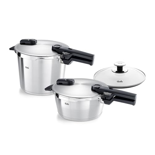 Fissler Vitaquick Premium 3 Piece set, 3.7 Quart and 6.3 Quart Pressure Cooker with Glass Lid