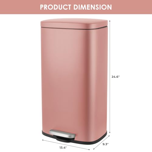 Arlopu 8/13.2 Gallon Step Trash Can, Stainless Steel Garbage Bin, Soft-Close Rubbish Bin with Removable Plastic Inner Bucket, Fingerprint-Proof, Lid Dustbin, Suit for Kitchen Home (Pink, 30L)