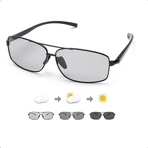 TJUTR Polarised Photochromic Sunglasses for Men Sunglasses Light Reactive Tinted Lens with UV400 Protection