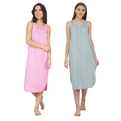 Image of BLAZON Women's Cotton Hosiery Solid Maxi Nighty Slip (Pack of 2) Available Sizes: S, M, L, XL, 2XL, 3XL, 4XL, 5XL