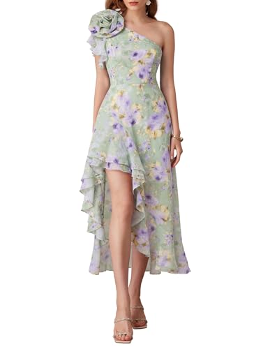 Image of GRACE KARIN Womens Summer One Shoulder Sleeveless Dresses Floral Flowy Ruffle High Low Wedding Guest Maxi Sundresses