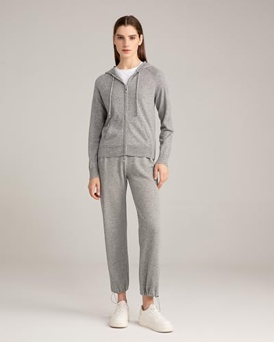 State Cashmere 2-Way Zip Up Hoodie with Pockets and Zipper 100% Pure Cashmere Long Sleeve Sweater for Women Cashmere Hoodies4