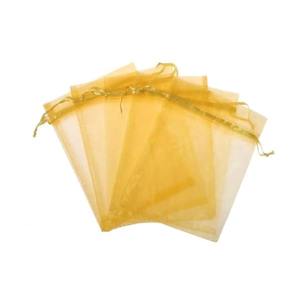 Sthavar Plastic Bakeyy Organza Return Gift Bags|Drawstring Pouches For Wedding|Jewellery Pouch Potli Bags|Sheer Transparent Net Tissue Potli Bags Pack Of 50 Pcs. (4/6, Gold) - Image 5