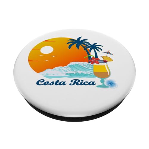 Costa Rica Palm Trees Cocktail Beach Life Resort Souvenir PopSockets Swappable PopGrip, Black - Image 2