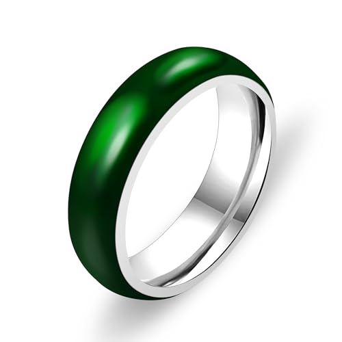 Mayfaith Fashionable and Minimalist Dark Green Chalcedony Enamel Ring, Personality Couple Titanium Steel Ring, The Best Gift for His/her on Valentine's Day and AnniversaryYA4405, 8, Stainless Steel,