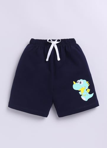 Image of LITTLE NINJA Cotton Half Sleeves Baby Dinosaur Printed Tee & Coordinating Shorts Set - White and Navy