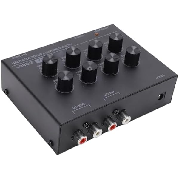 Annadue Wzmacniacz Zestawu Słuchawkowego z Sygnałem Audio, 7-pasmowy Korektor Dźwięku z Wejściem Słuchawkowym 3,5 Mm, 2-kanałowy Cyfrowy Korektor do Słuchawek Komputer Samochodowy (wtyczka UE)