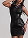 Zebaexf Women's Faux PU Leather Bodycon Mini Dress - Sexy Boatneck Tank Style - Mini Evening Bodycon Black S