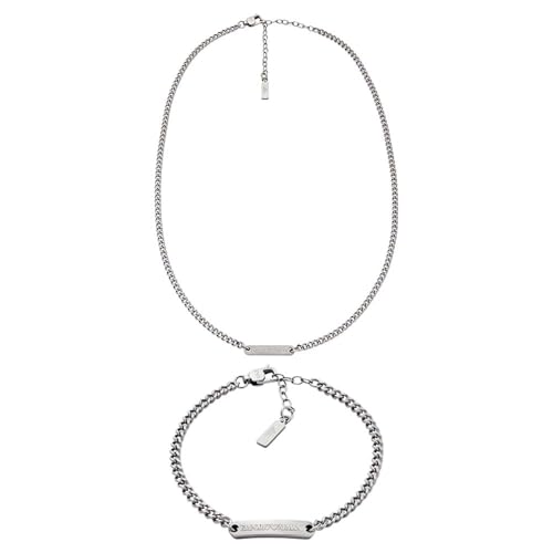 Image of EMPORIO ARMANI Men's Silver-Tone Stainless Steel Necklace and Bracelet, Set