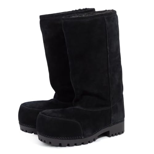 Agodor Snow Boots for Women,Suede Platform Winter Boots,Warm Faux Fur Slip On Round Toe Chunky Hippy Comfort Fashion High Boots Black US6.5