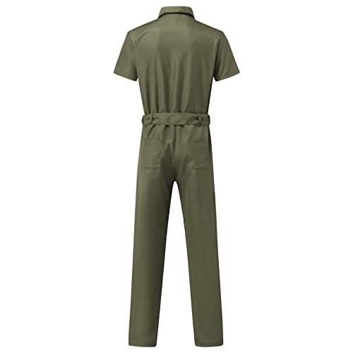 WENKOMG1 Casual Overalls for Men,Short Sleeve Zip Up Coverall Work Wear Casual Slim Fit Jumpsuit Construction Pants3