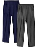 MoFiz Men's Modal Pyjamas Trousers Bottoms Knit Sleepwear Lounge Pants Pajama Bottom 2-Pack (Dark Grey, Navy) Size M