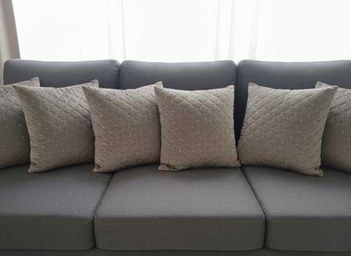 Image of Set of 5 Pcs Cushion Cover 16 x 16 Inches Soft Velvet Fabric Cusion Covers for Sofa Set /Diwan Beds, Color- Cross Mouse Brown, Set of 5 Pcs