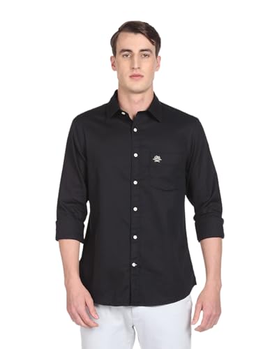 Image of U.S. Polo ASSN. Men's Solid Spread Collar Premium Cotton Dobby Tailored Fit Shirt