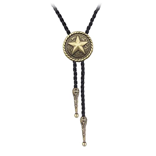 BRBAM Western Cowboy Texas Style Vintage Bolo Tie Fashion Texas Map and Lone Star Leather Bolo Tie Necktie Necklace (Style 5 - Gold)