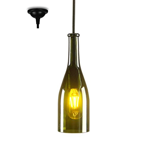 Lamparas de techo Botella de Vino Creativa Colgante de luz, vidrieras de Metal E27, Bar Café...